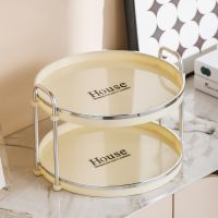 Luxury Storage Tray Silver Handle Tray Household Cosmetic Storage Decorative Tray Living Room Kitchen Fruit Tea Cup Plate Baking Trays  Pans