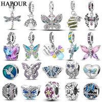 HAPOUR 925 Silver Charm Insect Series Firefly Butterfly Bird Fit Original Pandora Charm Necklace Bracelce Making Jewelry Beads