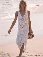 2022 y Sleeveless Bikini Cover-ups White Crochet Tunic Knitted Summer Beach Dress Women Beach Wear Swim Suit Cover Up Q1299