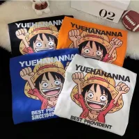 (พิมพ์พรีเมี่ยม)ใหม่ เสื้อยืดลําลอง แขนสั้น คอกลม พิมพ์ลาย One Piece Luffy ทรงหลวม สไตล์เกาหลี ฮาราจูกุ แฟชั่นฤดูร้อน สําหรับผู้ชาย