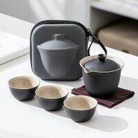 Kuaike Cup Travel Tea Set แบบพกพาหนึ่งหม้อสามถ้วยชุดน้ำชากลางแจ้งพิมพ์ได้ LOGO