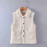 Tangada  Winter Fleece Vest for Women Waistcoat Sleeveless Jacket Pocket Warm Tops 8H127