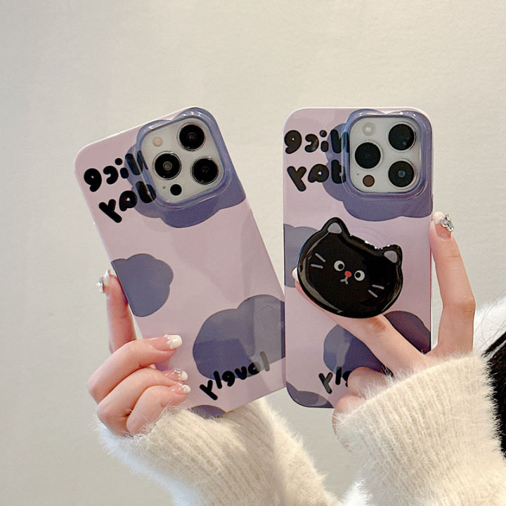 เคสโทรศัพท์-cloud-cat-สำหรับ-iphone13promax-เคส-filling-ใหม่สำหรับ-iphone14pro-black-cat-holder-สำหรับ-iphone12-cartoon-purple-case-สำหรับ-iphone11promax