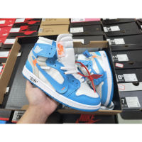 2023Off-white co-branded air 1 retro high og deconstructed high state รองเท้าบาสเก็ตบอลลําลอง ระบายอากาศ สีฟ้าMens and womens sports casual shoes