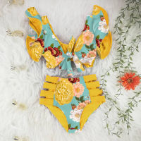 New Bikini Floral Ruffled Bikini Set Women V-neck High Waist Two Piece Swimsuit Girl Beach Bathing Suit Swimwear Biquinis