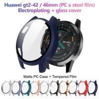 2ใน1เคส PC ด้าน + กระจกเทมเปอร์กรณีป้องกันสำหรับนาฬิกา Huawei GT2 GT 2 46มม.