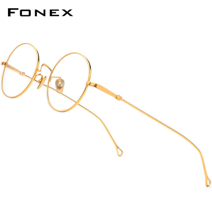 FONEX Pure Titanium Glasses Frame Men Vintage Retro Round Myopia