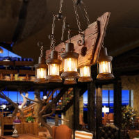 Retro Loft Solid Wood Chandelier for Restaurant Coffee Shop Vintage Industrial Pendant Lights Living Room Decoration