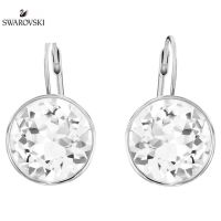 ❥(^_-) Swarovski Bella ต่างหูแฟชั่น ประดับเพชร ทรงกลม สีขาว ของขวัญวันวาเลนไทน์ สําหรับแฟนสาว e413