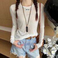 เสื้อยืดแขนคอกลมยาวสำหรับผู้หญิงชุดกันแดดแบบออลอินวัน
