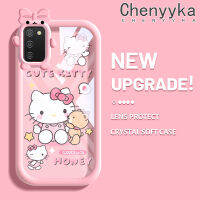 Chenyyyka เคส A03 A04E A03s A02s ปลอกสำหรับ Samsung ลายการ์ตูนแมว Hello Kitten น่ารักใหม่อัพเกรดกันกระแทกแบบใสซิลิโคนสีนิ่มเคสมือถือเคสโปร่งใสลายกล้องถ่ายรูปที่สร้างสรรค์ฝาครอบป้องกัน