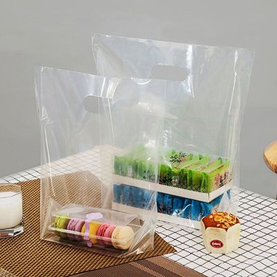 50pcs Small Transparent Printed Baking Portable Plastic Salad Dessert Bread Cake Food Packaging Takeaway Hand Bags