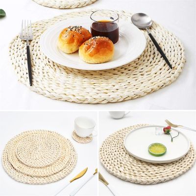 Natural Corn Straw Woven Dining Table Mats Pad Rattan Placemats Non-slip Heat Insulation Coffee Cup Coasters Kitchen Accessories