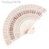 Fashion Wedding Hand Fragrant Carved Bamboo Folding Fan Chinese Wooden Fan Vintage Hollow Antiquity Folding Fan Home Decor