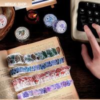 WFKIJG 100Pcs/Roll ตกแต่ง สติ๊กเกอร์ สมุดภาพ ing ดอกเห็ดผีเสื้อ เทป Washi เทปกาว