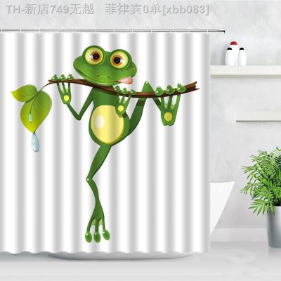 【CW】☒☃✈  Frog Cartoon Shower Curtain Sets Children Fabric Hooks Curtains