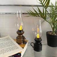 80s Old-fashioned Electronic Kerosene Lamp LED Candle Flickering Wick Warm Light Vintage Flameless Candle Holders Candlestick