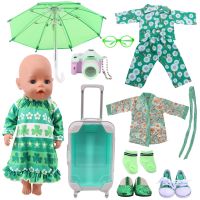 Doll Clothes Pajamas Green Skirt Overshoes Accessories Suitable For 18-inch Or 43cm Reborn Dolls DIY ToysGifts For Girls