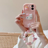 แม่พิมพ์กลม เคส Case Redmi 12 12C A2 A2+ A1 A1+ POCO X5 F5 Pro F4 X4 GT Plus 5G 4G ใหม่ เคสโทรศัพท์ ลายการ์ตูนน่ารักสีชมพูสามมิติรูป Hello Kitty พร้อม2023สร้อยข้อมือลูกปัด