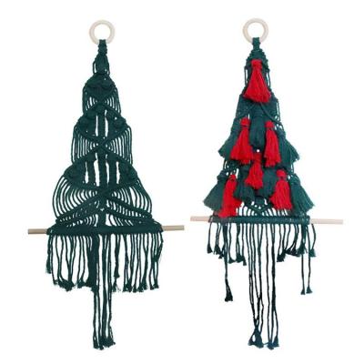 Christmas Boho Macrame Ornaments Woven Christmas Tree Hanging Boho Ornaments Christmas Party Woven Decorations Wall Hanging with Wooden Stick efficiently