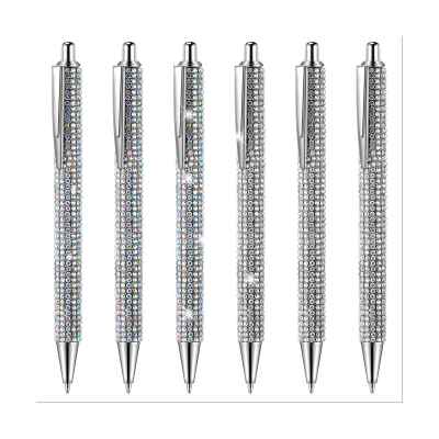 6 Pcs Cute Pen Bling Diamond Pens Christmas Rhinestones Gift Silver Metal Ballpoint Pens Fancy Sparkly Crystal Pens