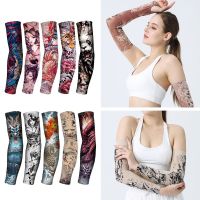 1Pair New Summer Cooling Basketball Running Outdoor Sport Tattoo Arm Sleeves Sun Protection Arm Cover Flower Arm Sleeves