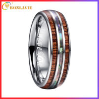 BONLAVIE 6mm Hawaiian Koa Wood and Abalone Shell Authentic Tungsten Carbide Rings Wedding Bands for Men Comfort Fit Size 4 to 17