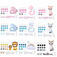 Silicone Beads Set Wooden Rodent Food Grade BPA Free Fox Rabbit DIY Accessories Set Pacifier Chain Clips Nylon Rope Lets Make Clips Pins Tacks