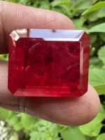 รูบี้ ทับทิม เหลี่ยมชั้น  หนักรวม 74 กะรัต CARATS ....(1 เม็ด)พลอย สังเคราะห์ LAB MADE THAI  RUBY  OVAL  30x20 MM มิลลิเมตร STEP CUT