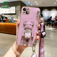 ลูกอมรูปหมีสเตอริโอ3D หรูหราชุบที่วางแบบหมุนได้เคสนิ่มใส่โทรศัพท์ฝาหลัง TPU + สายคล้องสำหรับ Infinix Hot 8 Pro Hot 9 Play Hot 9 Pro 10 Lite Hot 10 Play 10i 10S NFC 10T