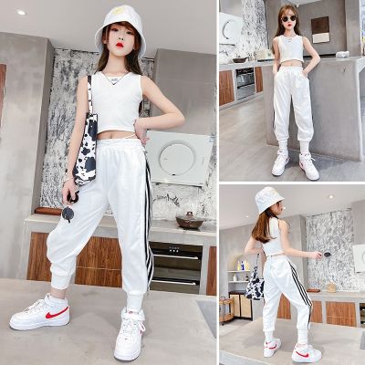 [COD] 2021 summer new girls suits clothes big boys Korean version of foreign style vest cropped trousers refreshing two-piece set trendy