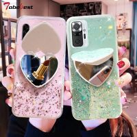 Heart Mirror Sequins Glitter Phone Case For Xiaomi Redmi Note 10 Pro Max 4G 5G Coque Silver Foil Transparent Soft Silicone Cover