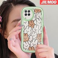 JIUMOO เคสปลอกสำหรับ Samsung Galaxy A22 4G A22 5G เคส M22การ์ตูนรูปกระต่ายน่ารักแฟชั่นลายคลื่นขอบซิลิโคนนิ่มดีไซน์ใหม่เคสโปร่งใสป้องกันเลนส์กล้อง