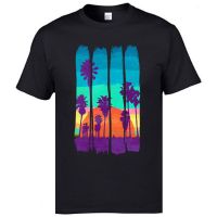 Holiday Tshirts Scenery Vintage Brush Strokes Miami Beach Summer Sunset Printed T-Shirts Popular Cotton T Shirts Nice Tees  THLJ