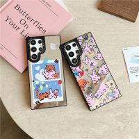 เคสโทรศัพท์ Samsung กาแลคซี S23อัลตร้า S22บวก S23พิเศษ (สีชมพูสติกเกอร์กระต่าย) เคสป้องกันการกระแทก TPU เอฟเฟกต์กระจกเสือมีสไตล์