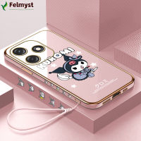 [ฟรีสายคล้อง] สำหรับ Tecno Spark 10C เซลล์10เคสโทรศัพท์น่ารักการ์ตูน Kuromi สาวน่ารักปลอกลวดลายขอบสี่เหลี่ยมชุบเคสโทรศัพท์ชุบเคลือบหรูหราเคสโทรศัพท์นิ่ม