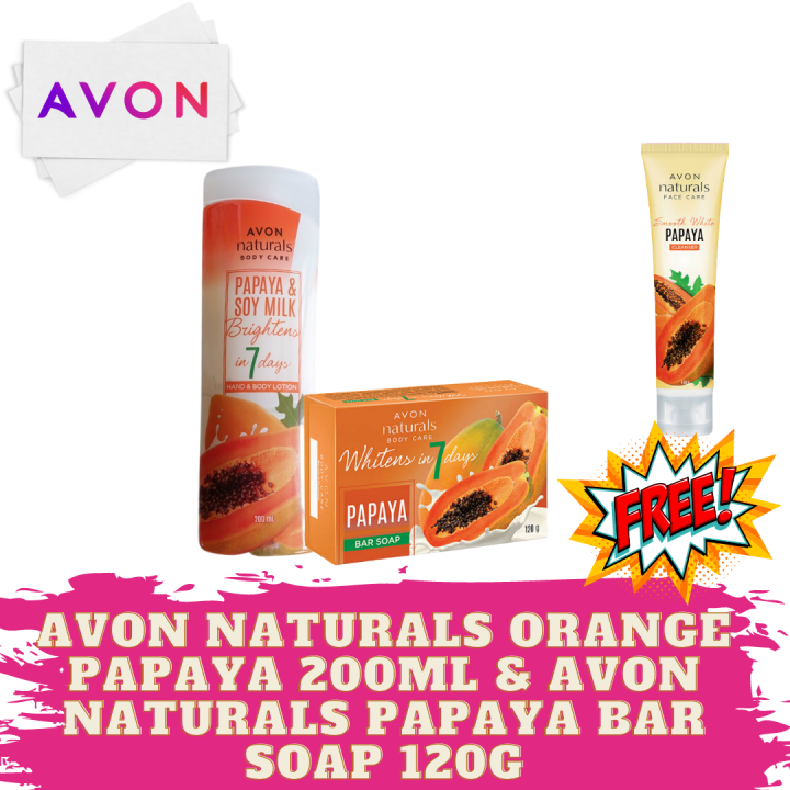 Avon Naturals Papaya And Soymilk Lotion 200ml And Papaya Bar Soap 120g With