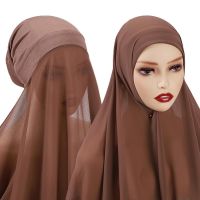 Tudung ฮิญาบผ้าชีฟอง1ชิ้นสำหรับหมวกปิดหน้าผู้หญิงฮิญาบมุสลิมทันทีผ้าพันคอฮิญาบแฟชั่นอิสลามสำหรับสตรีห่อหุ้มผ้าคลุมศีรษะมุสลิม