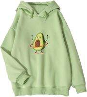 KEEVICI Kpop Harajuku Funny Cartoon Avocado Print Ladies Hoodies Fashion Pullovers Coat