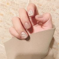 New 24 pieces Khaki Sfumato Obvious white 3D DIY Fashion Style Plastic Art short Fake false Sticker Nail Tips With Glue Gel