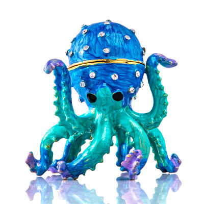 H&amp;D Hand-Painted Octopus Jewelry Trinket Box Decorative Collectible Ring Holder Crafts Enamel Sea Animal Figurine Decor Gift