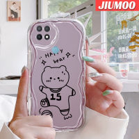 JIUMOO เคสสำหรับ OPPO A15 A15s A35 4G เคสหมีสุขสันต์ลายการ์ตูนใหม่เคสมือถือใสเนื้อครีมกันกระแทกป้องกันเลนส์กล้องใสซิลิโคนนิ่ม