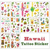 【YF】 6 Sheets Hawaiian Party Aloha Temporary Tattoo Sticker Waterproof Tropical Flamingo Luau Summer Beach Birthday Decorations