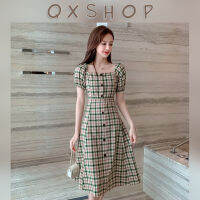 QXshop  เดรสแต่งลายตารางลุคสาวใสใส? น่ารักจริงๆรุ่นนี้ มี 2 สีให้เลือกเลยน๊าาา?เดรสออกเดท?