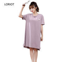 LORIOT ชุดเดรสเสื้อยืดผู้หญิง,ชุดเดรสลำลองแขนสั้นชุดเดรส Split Midi เย็บปะติดปะต่อกัน SA1500เกาหลี