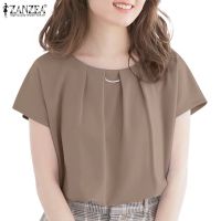 COD dhdfxcz ZANZEA Women Korean Fashion Short Sleeve Pleated Solid Formal OL Office Blouse