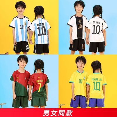 【Ready Stock】 2022 Qatar Kids Kit Soccer Jersey Argentina Messi Ronaldo Neymar MüLler Portugal Kids Football Jersey
