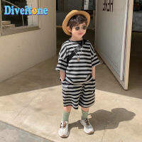 เสื้อยืดแขนสั้นลาย Boys Suit Plus กางเกงขาสั้น Boys set striped short sleeved T-shirt with shorts