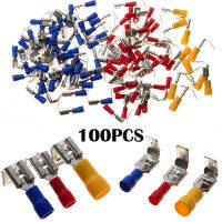 100 ชิ้น/เซ็ต Piggy Back Spade Terminators ก้นฉนวนขั้วต่อ CRIMP ขั้วต่อไฟฟ้า 10-22AWG สีแดงสีฟ้าสีเหลือง-Shief