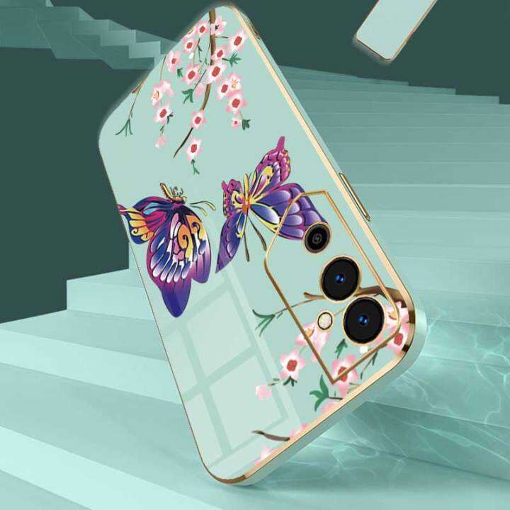 เคสสำหรับ-infinix-tecno-pova-4-pro-เคสโทรศัพท์ลายผีเสื้อสวยงามพร้อมกล้องรูปดอกไม้เคสซิลิโคนนิ่มขอบด้านฟรีสายคล้อง